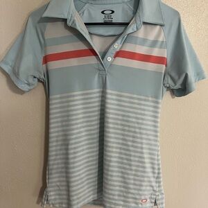 Oakley Kids Polo Shirt - Light Blue and Red Stripes